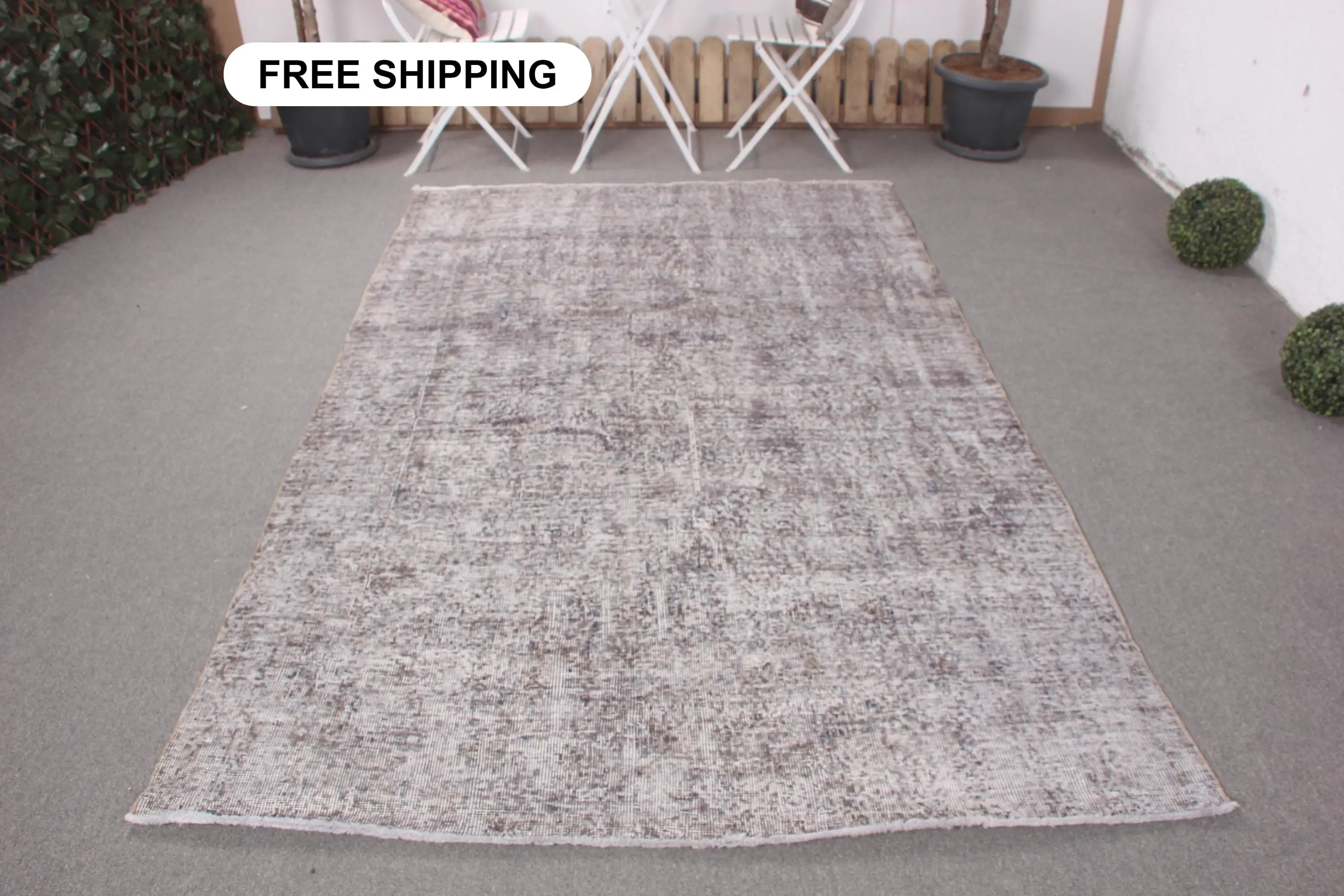 5.3x8.3 ft Türk Halısı, Gri Güneybatı Vintage Yün Halı - 1