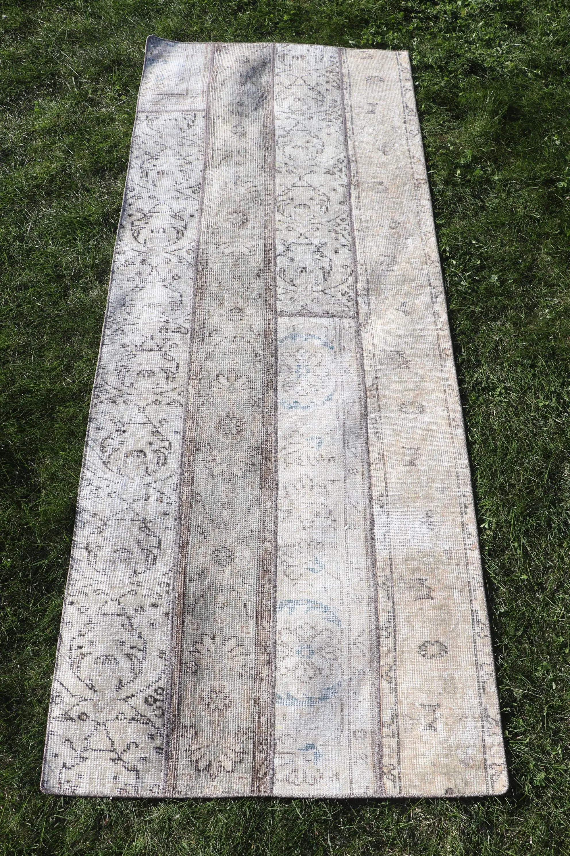 2.5x6.5 ft Rug, Turkish Vintage Rug, White Blue Moroccan Rug - 1