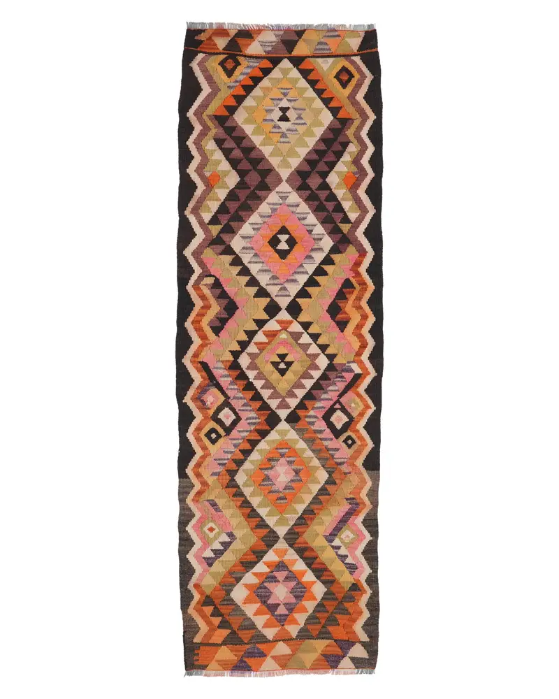 Turkish Vintage Runner Rug 2.8x9.2 ft, Herki Orange Wool Rug - 1