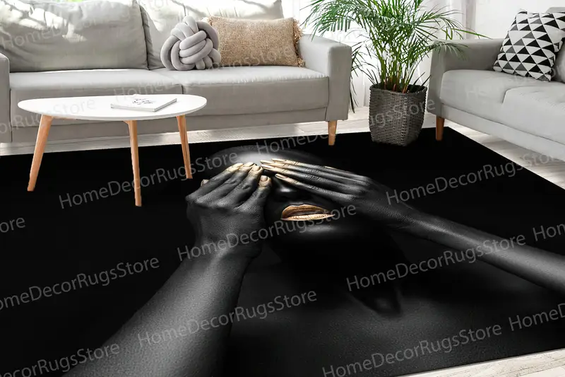 きらめくゴールドプリントラグ: 高級アフリカンゴールドデザイン