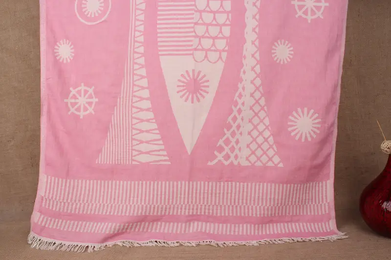 Toalla de playa bordada de algodón turco con estampado rosa, 38 x 69 pulgadas