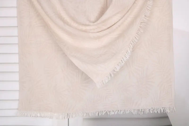 Monogrammed Beach Towel Floral Beige Cotton, 40x63 Inches