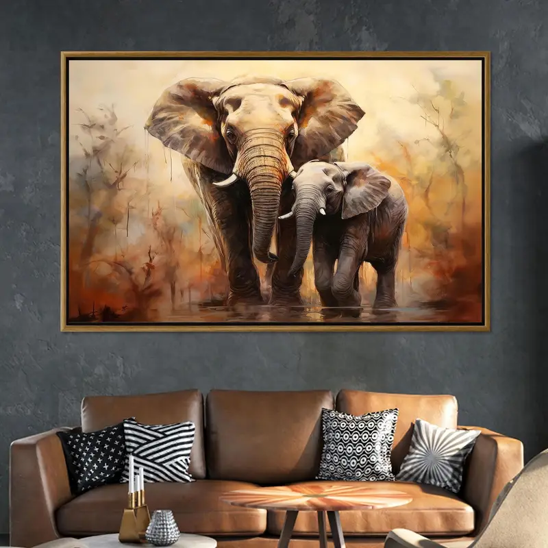 エレガントなゾウのキャンバス: 母親のためのモダンな野生動物アート