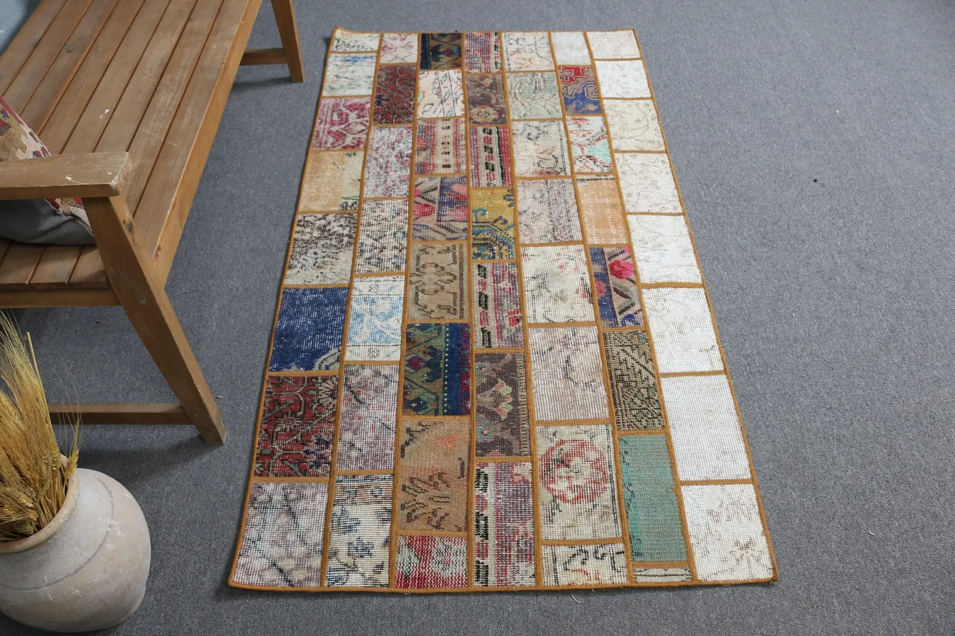 Turkish 3x5.7 ft Rug, Accent Vintage Rug, Red Blue Ombré Wool Rug - 1
