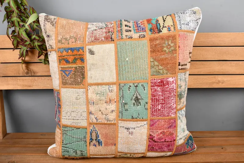 Art Deco Cushion Cover, Vintage Kilim Pillow, Kilim Pillow, 24x24 Blue Cushion Case, Home Decor Pillow, Ethnic Pillow Cover Pillow Sham, Pillow - 6
