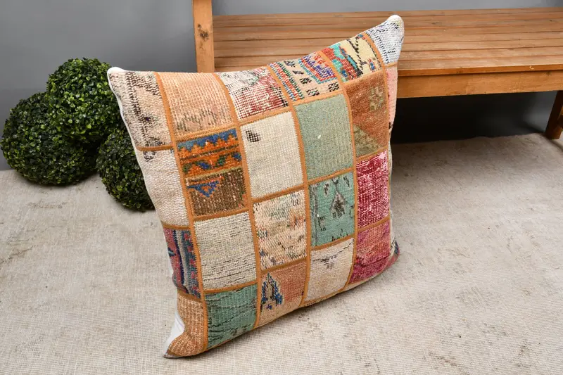 Art Deco Cushion Cover, Vintage Kilim Pillow, Kilim Pillow, 24x24 Blue Cushion Case, Home Decor Pillow, Ethnic Pillow Cover Pillow Sham, Pillow - 7