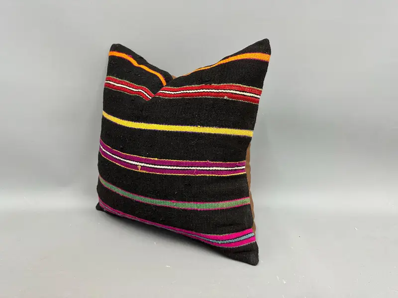 Pillow Sham, Antique Pillows, Ikat Pillow Cover, 18x18 Purple Pillow Cover, Handmade Kilim Cushion, Turkish Pillow, Living Room Throw Cushion Case - 3