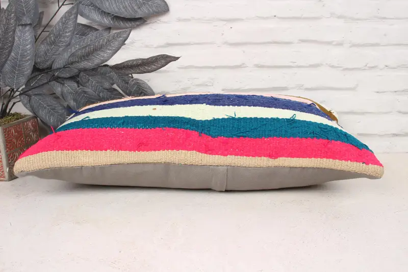Aesthetic Pillow, Boho Throw Pillow Sham, 12x24 Blue Pillow, Gift Pillow, Turkish Kilim Pillow, Vintage Pillow, Cushion - 5