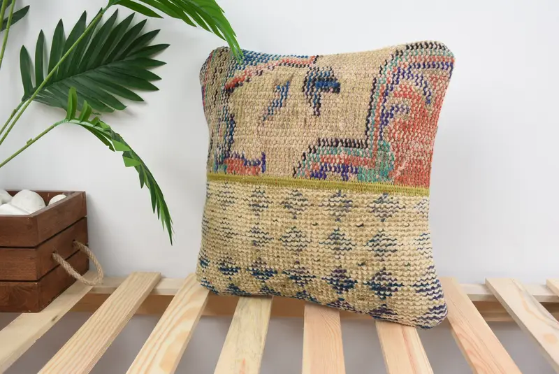 Gift Pillow, Handmade Throw Pillow Case, Bench Pillow Case, Vintage Kilim Pillow, Vintage Kilim Throw Pillow, 14x14 Blue Pillow, Cushion Case - 5
