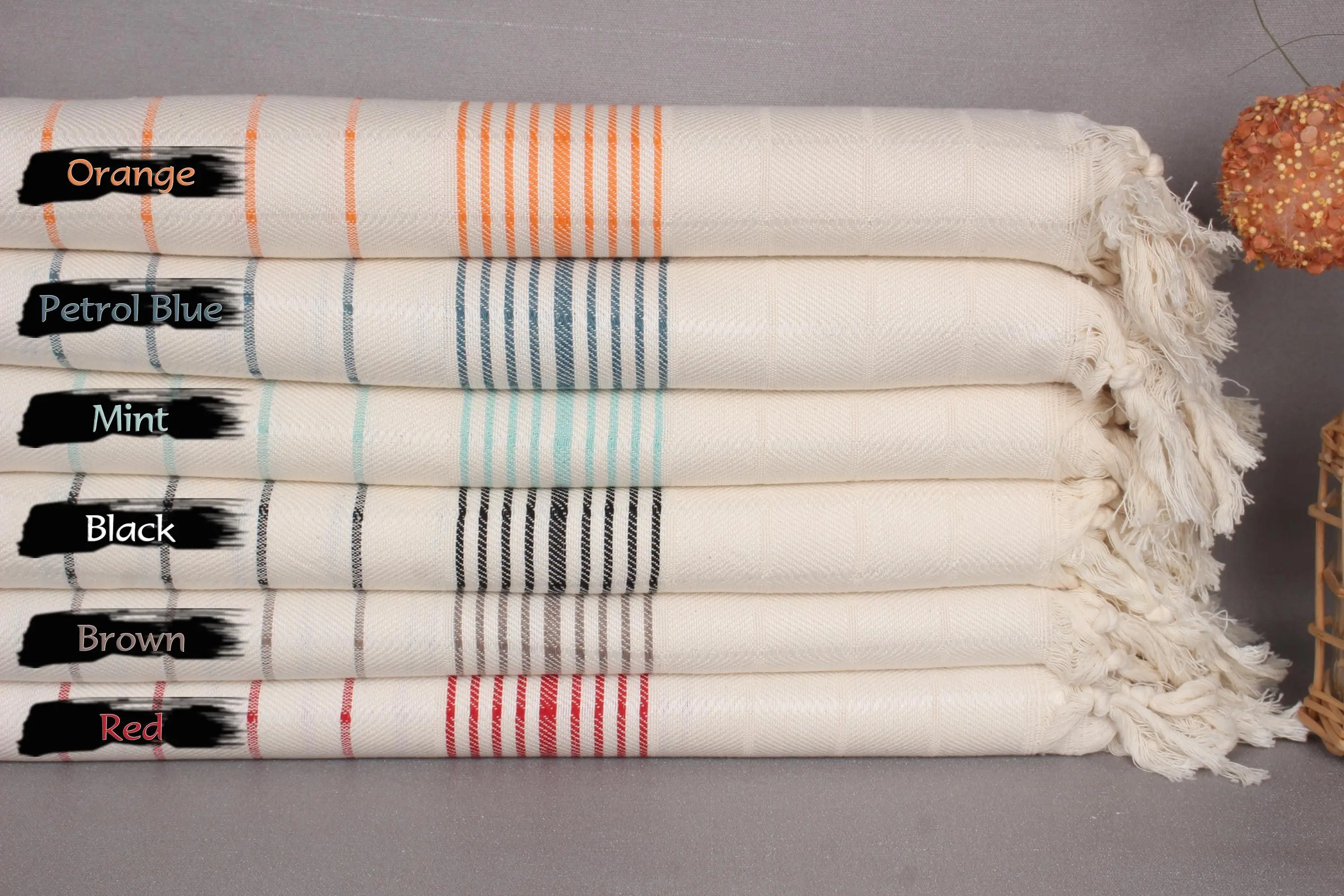 Striped Turkish Beach Towel Organic Cotton Beige, 40x71 Inches - 1