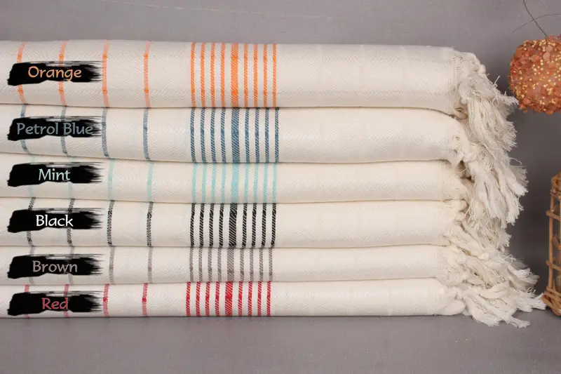 Striped Turkish Beach Towel Organic Cotton Beige, 40x71 Inches