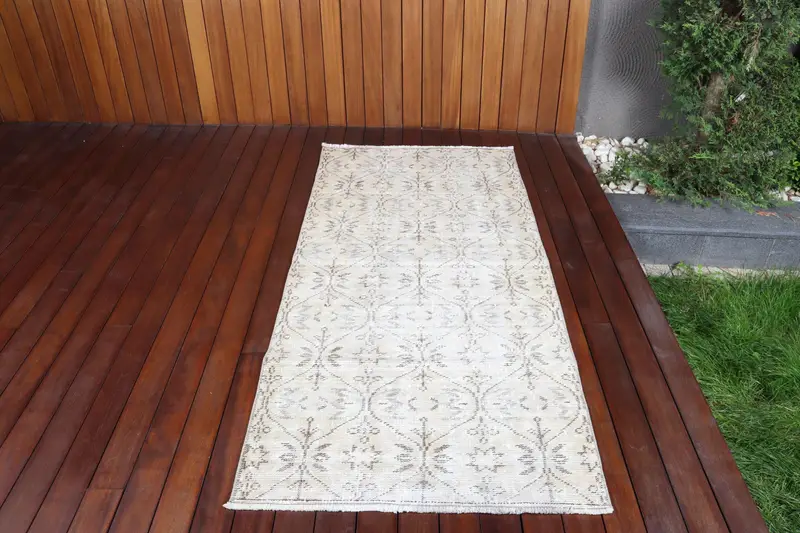 Türk Vintage Halısı, Accent 3x6.3 ft (90x192 cm) Halı, Beyaz Puantiyeli Yün Halı - 1