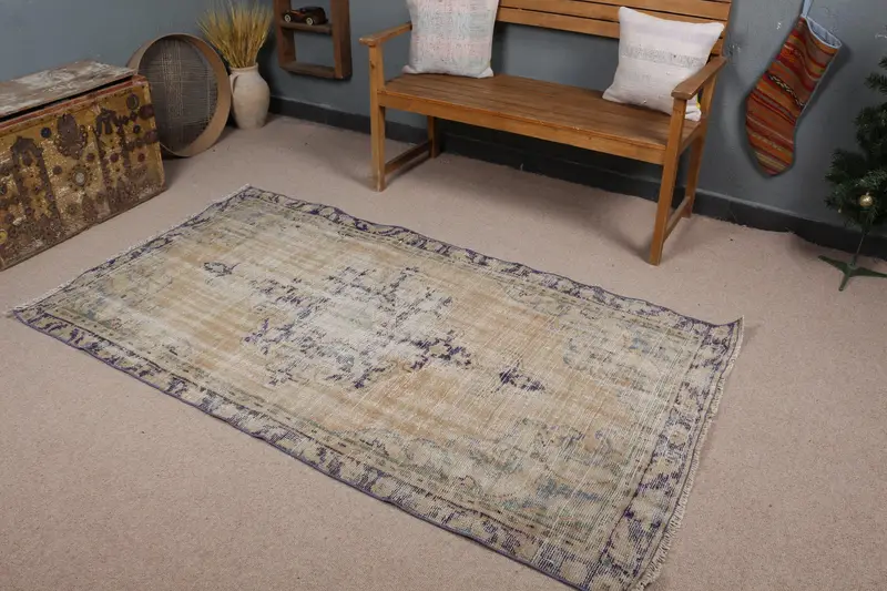 Kahverengi ve Mavi Halı, 3,8x6,9 ft Sağlam Konfor