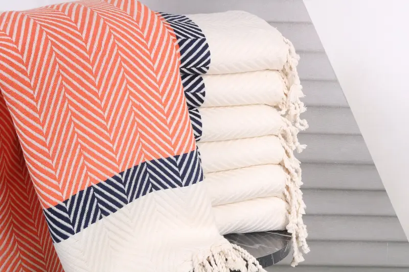 Custom Beach Towel Orange-Navy Blue Chevron 40x83 Inches