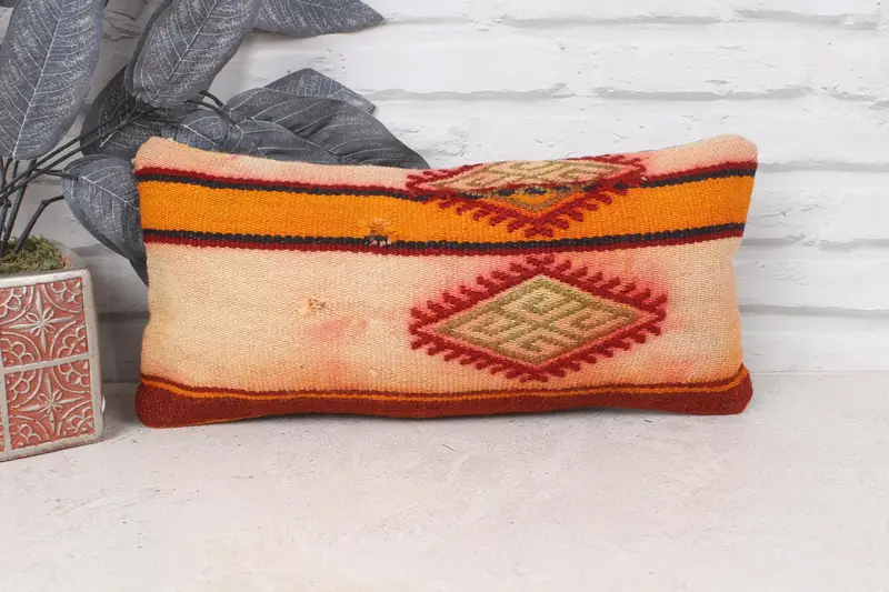 Decorative Throw Pillow, Bright Pillow Case, 8x16 Red Cushion, Antique Pillows, Pillow Sham, Turkish Pillow, Vintage Pillow - 1