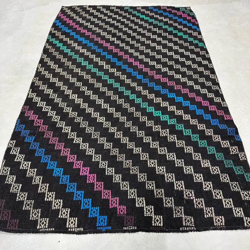 Zarif Siyah ve Bej Halı, 5,2x8,7 ft Patchwork Tasarım