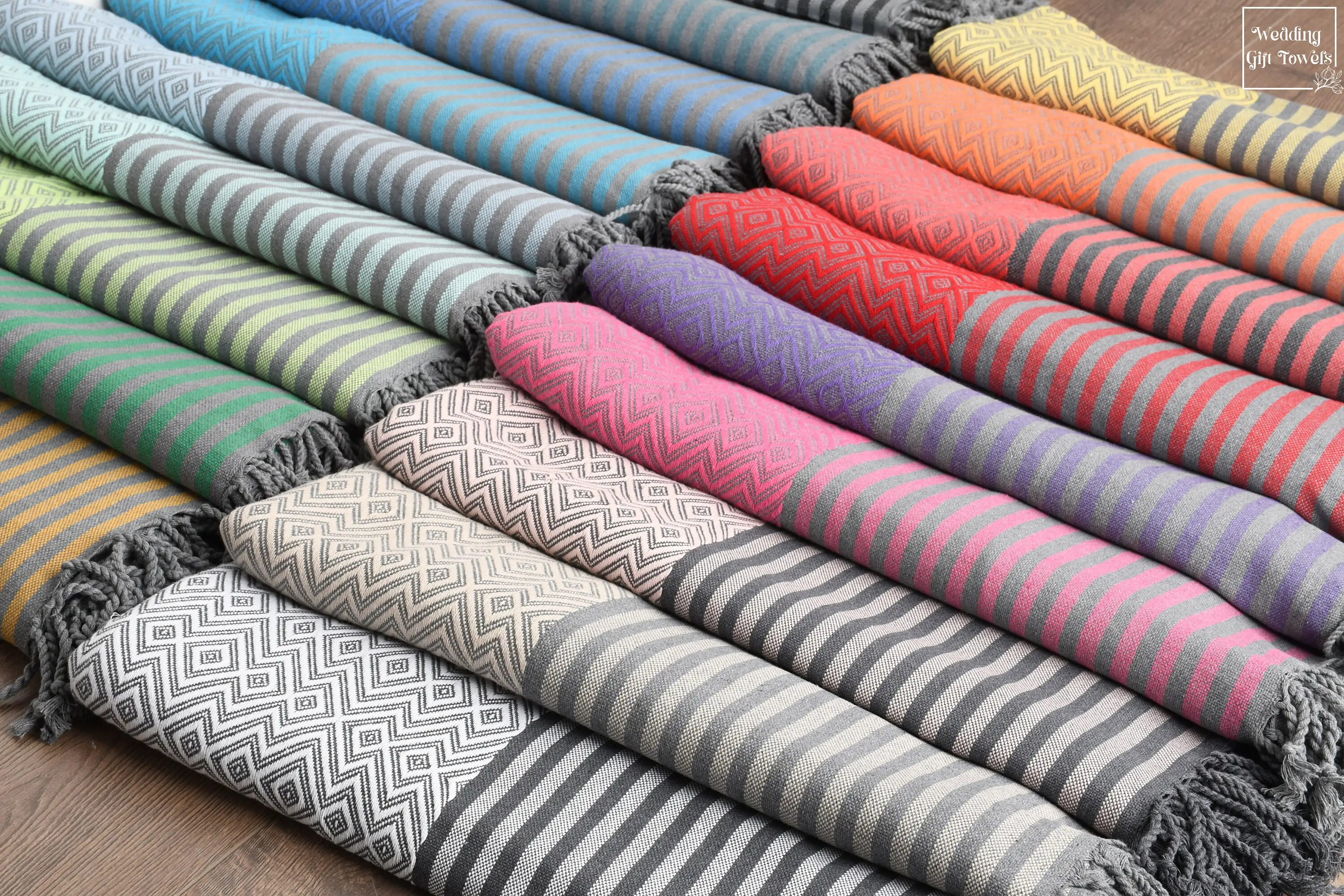 Beach Towel Monogrammed Turkish Cotton Beige Diamond Weave, 40x70 Inches - 1
