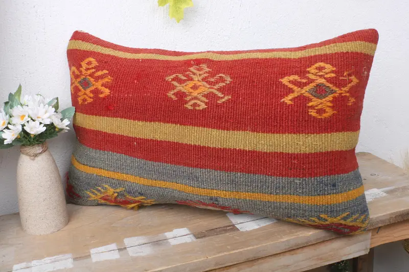 Vintage Pillow, Interior Designer Pillow, Gift Pillow, Colorful Pillow Cover, Decorative Pillow Cover, Pillow Case, 12x20 Red Cushion - 4