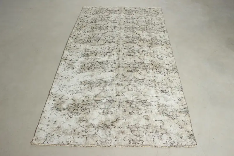 Turkish Vintage Rug, 3.9x7.3 ft Area Rug, White Oushak Striped Rug - 1