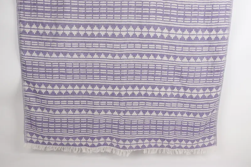 Monogram Beach Towel Kilim Design Purple Cotton, 40x71 Inches
