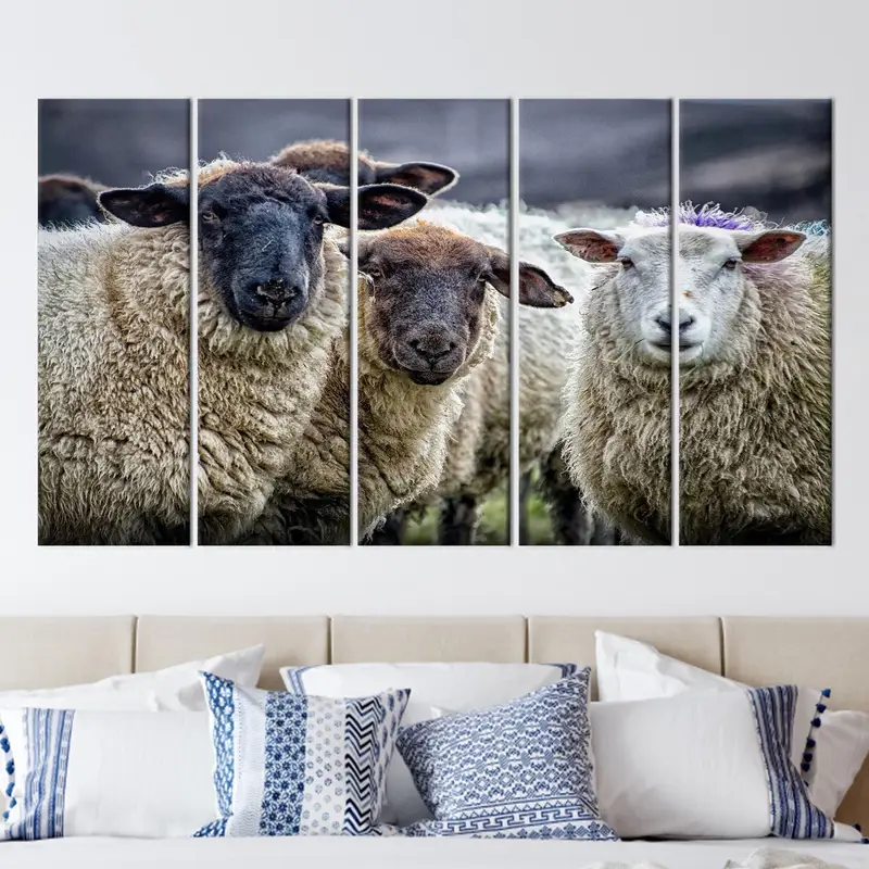 Sheeps Wall Decor Art, Farmhouse Wall Decor, Farm Canvas Art, Domestic Animal Art, Animal Canvas Art, Sheep Wall Art ,Sheep Canvas Art - 2