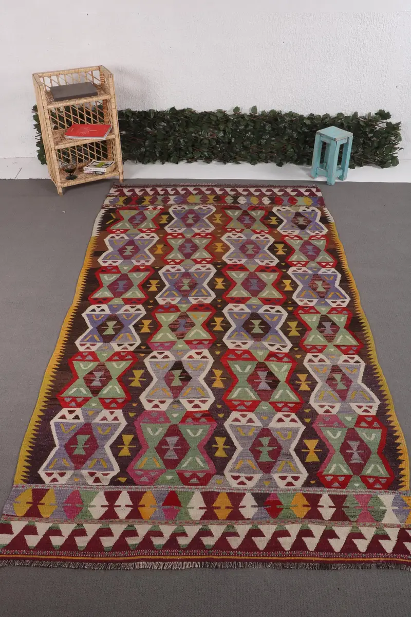 5,2x9,5 ft übergroßer türkischer Teppich, Vintage-Teppich, Regenbogen-Regenbogen-Wollteppich - 1