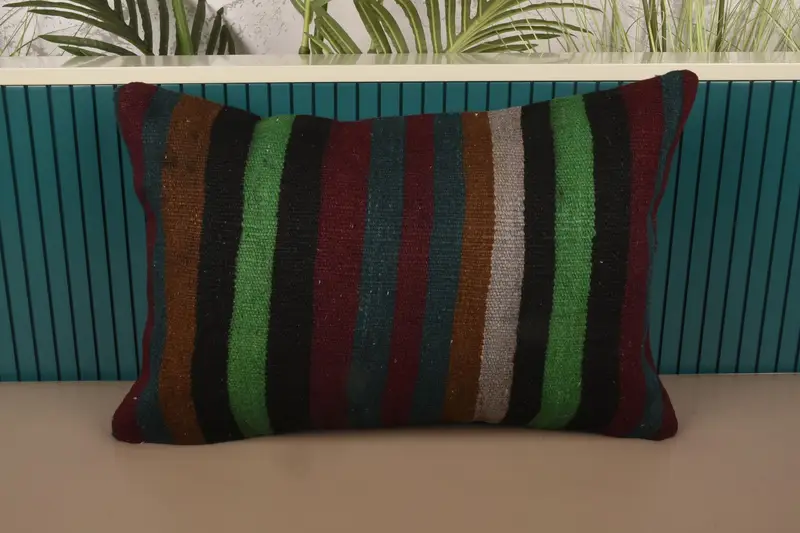 Striped Red Turkish Pillow Case, Antique Holiday Decor 16x24 inch Cushion - 1