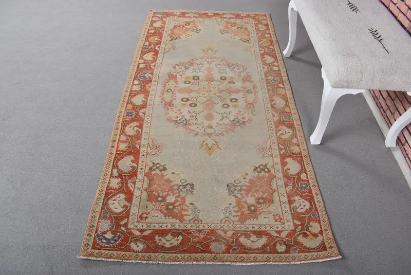 Bej Güneybatı Halısı, Kırmızı Desenli 0,3x0,6 ft