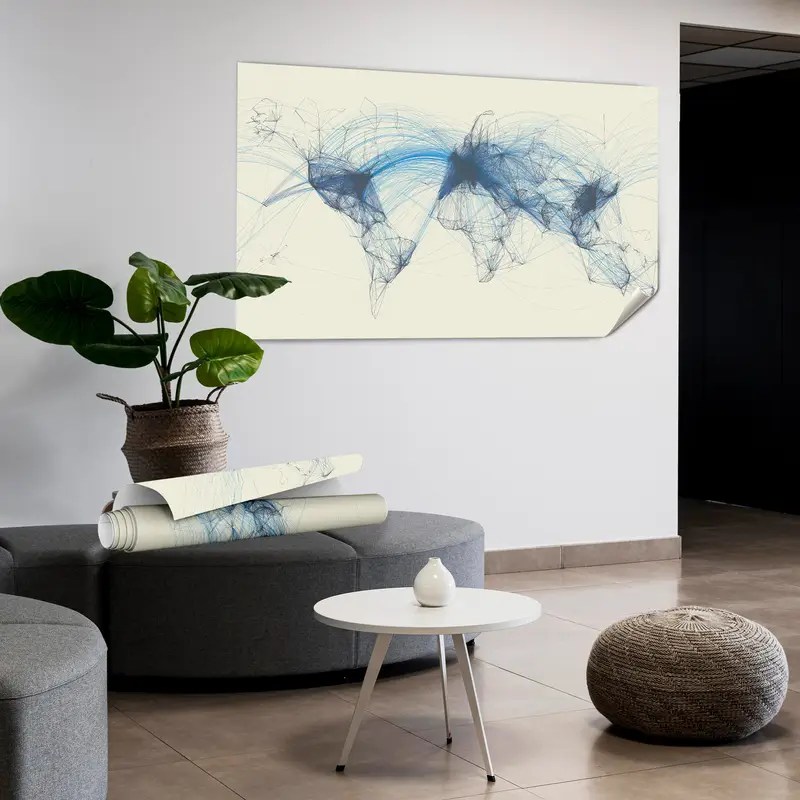 Zarif Soyut Havacılık Haritası Kanvas Tablo Tablo - Premium Wall Art