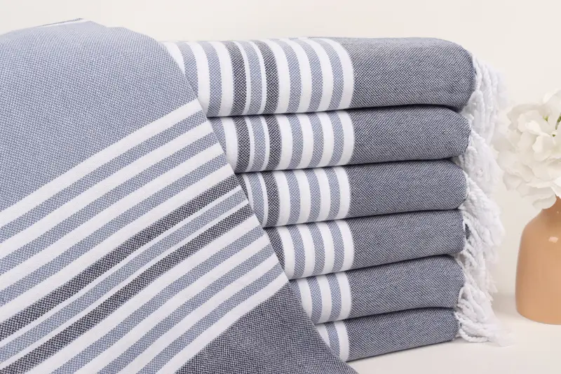 Bridesmaid Gift Blue Navy Striped Beach Towel, 40x67 Inches