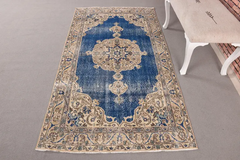 Blauer Blumenteppich, 3,7 x 6,9 Fuß, elegante Heimdekoration