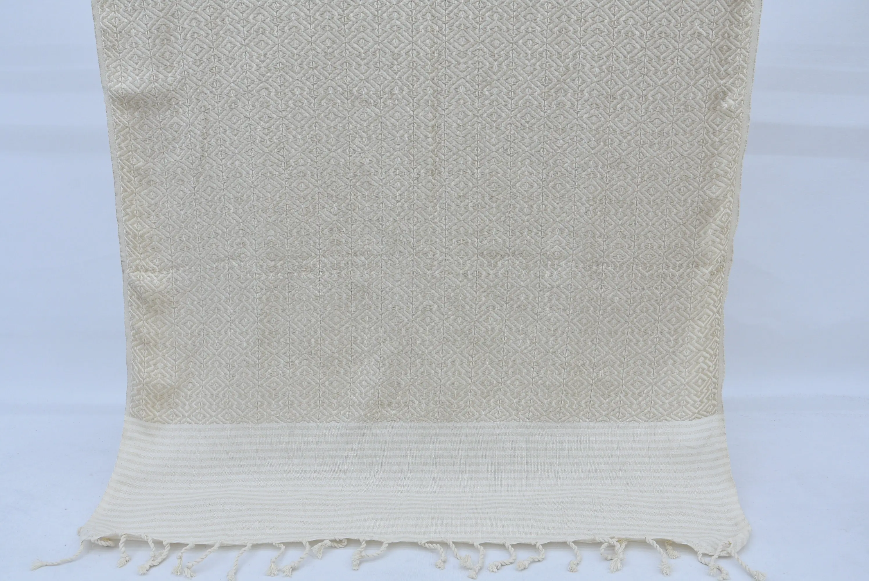 Beige Turkish Bath Towel Organic Cotton Diamond Design, 40x78 Inches - 1