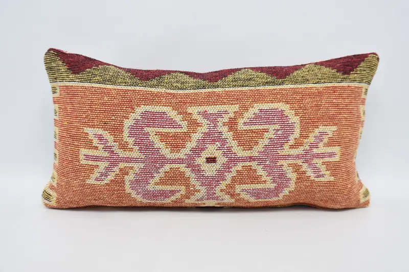 Rustic Cushion Cover, Gift Pillow, Pillow Case, Ottoman Pillow Sham, Antique Pillows, 12x24 Orange Pillow, Yoga Cushion Cover, Throw Kilim Pillow - 1