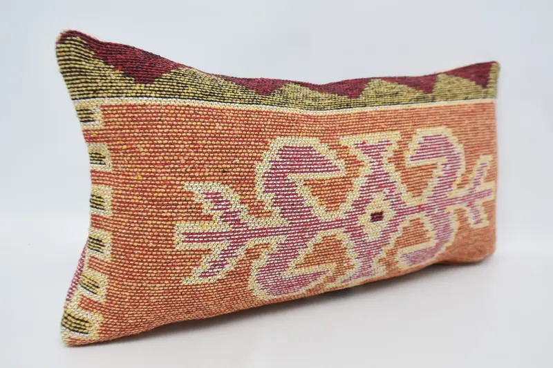 Rustic Cushion Cover, Gift Pillow, Pillow Case, Ottoman Pillow Sham, Antique Pillows, 12x24 Orange Pillow, Yoga Cushion Cover, Throw Kilim Pillow - 3