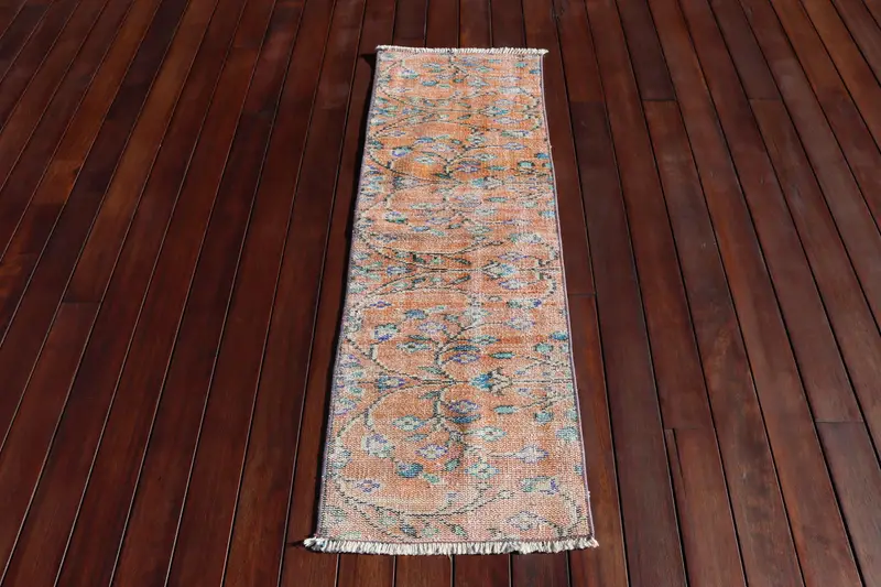 Vintage 1.5x4.3 ft Small Rug, Turkish Rug, Oushak Orange Southwestern Rug - 1