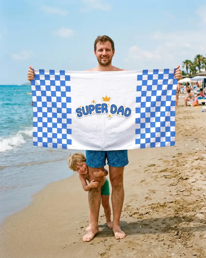 Custom Super Dad Towel, Personalized Beach Towel for Father, Father's Day Keepsake, Poolside Summer Accessory - 1