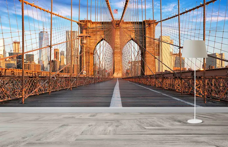 Papel pintado impreso con vistas al puente de Brooklyn: elegante decoración del paisaje urbano de Nueva York