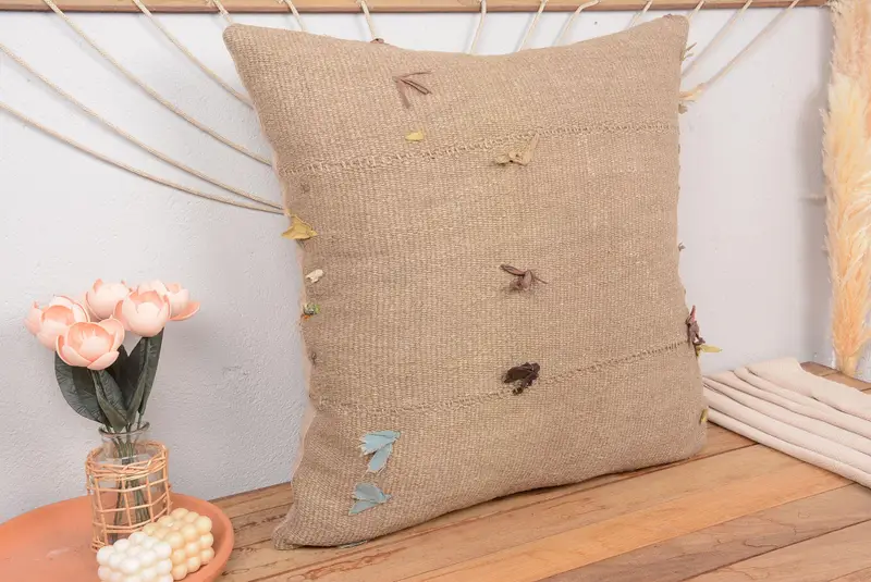 Gesticktes Southwestern-Wurfkissen, Vintage-Beige-Kissen