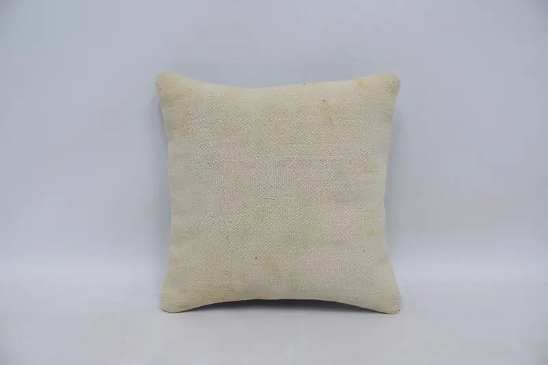 Boho Pillow, Cushion, Vintage Kilim Pillow, Vintage Kilim Throw Pillow, Turkish Bench Cushion Cover, 14x14 Beige Pillow Sham - 1