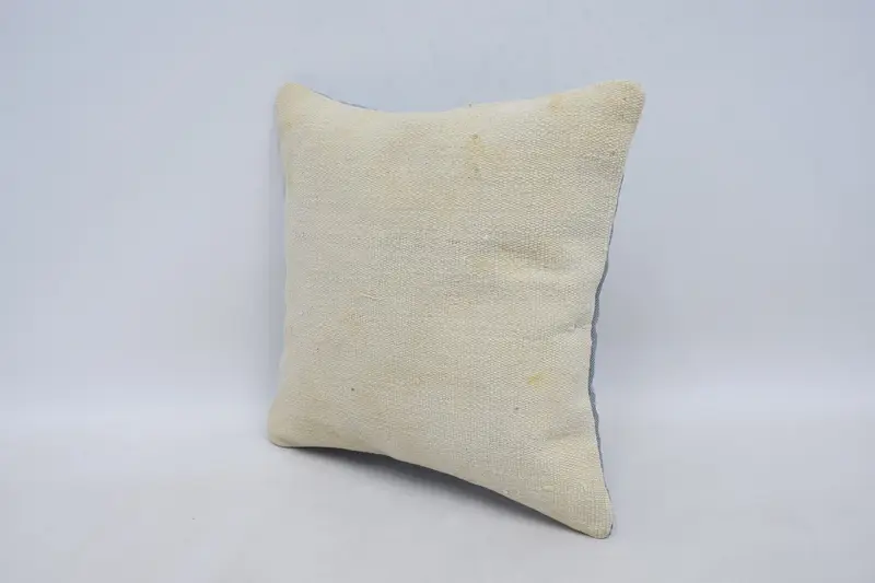 Boho Pillow, Cushion, Vintage Kilim Pillow, Vintage Kilim Throw Pillow, Turkish Bench Cushion Cover, 14x14 Beige Pillow Sham - 5