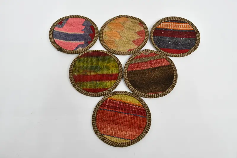 Posavasos redondo bohemio, posavasos único rojo y naranja