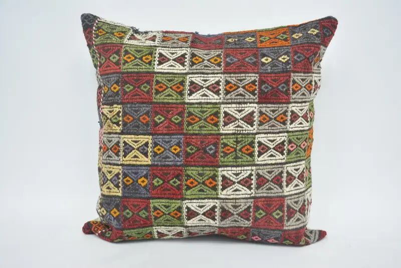 Rot & Grün besticktes Wurfkissen, 28x28 handgemachtes Kissen