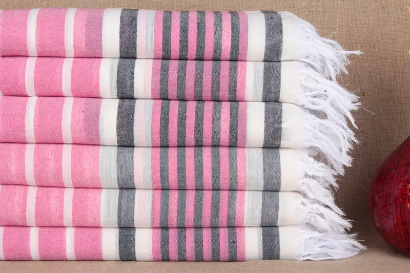 Pink-Black Peshtemal Turkish Beach Towel, 40x67 Inches