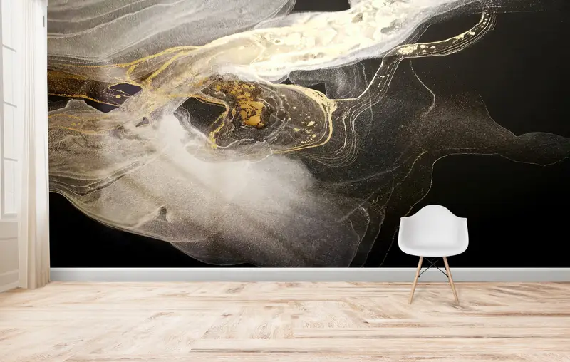 Zarif Siyah ve Altın Pırıltılı Trendy Baskılı Duvar Kağıdı