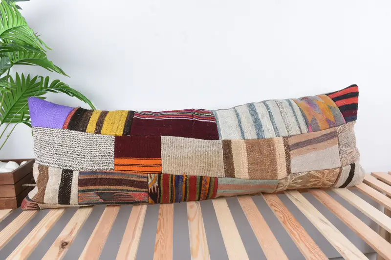 Handmade Kilim Cushion, 16x48 Brown Pillow Sham, One Of A Kind Pillow Cover, Boho Pillow, Pillow Case, Boho Pillow Sham Cover - 1