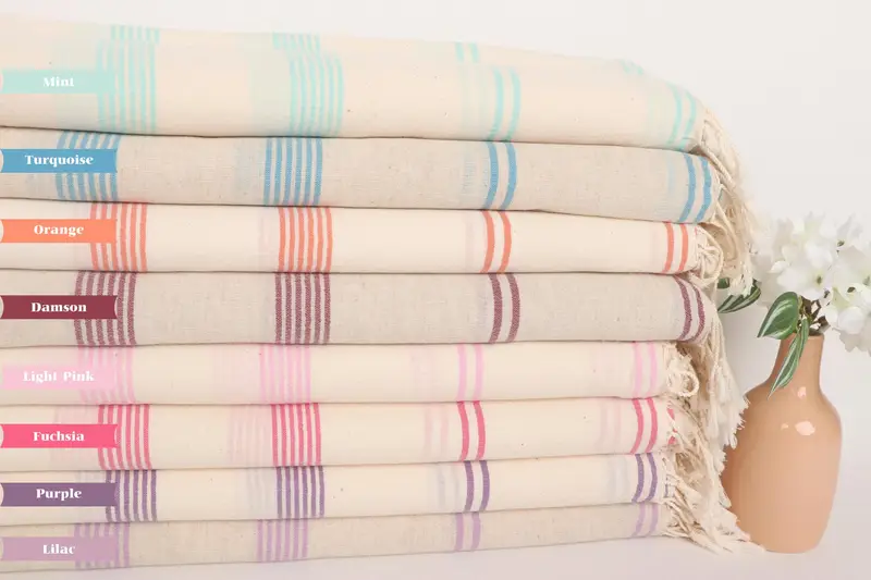 Custom Gift, Home Decor Gifts, Luxury Turkish beach towel for summer vacation, Sand-free towel, Wedding For Favor, 80x36 Cotton Striped Towel - 2