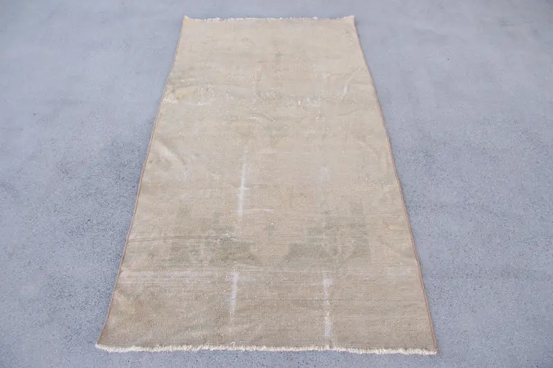 Zarif Bej Oryantal Halı, Yeşil Desenli 3,1x6,1 ft