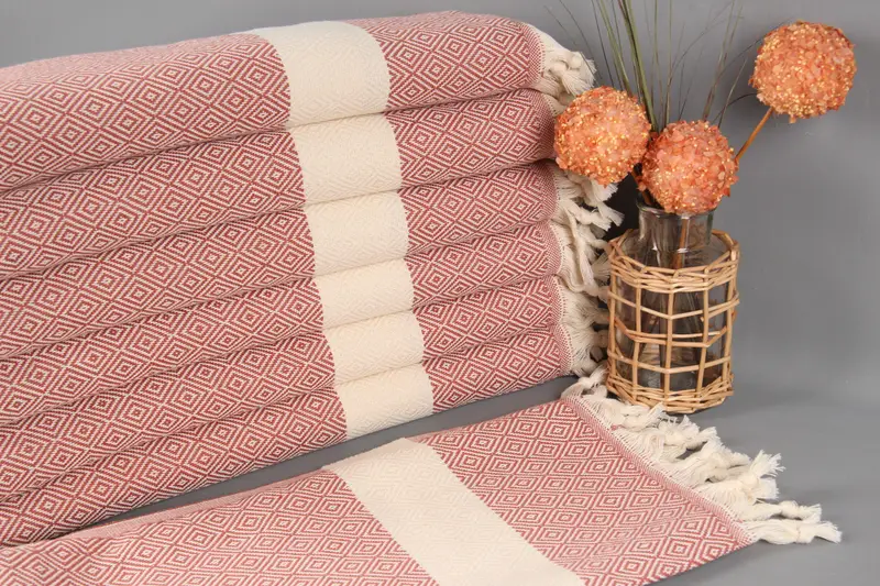 Monogram Dish Towel Handwoven Dark Brick Diamond Towel, 20x36 Inches