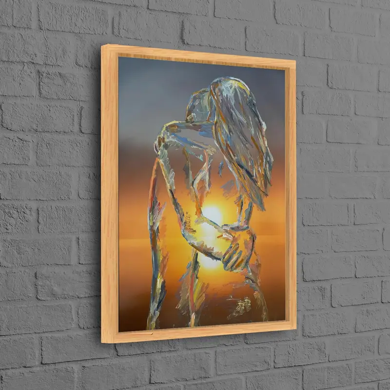 エレガントな夕日の恋人キャンバス: 抽象的なカップルアートプリント