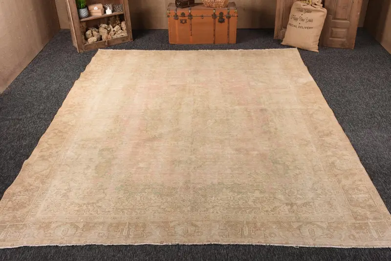 9.7x12.8 ft Vintage Halı, Türk Boy Halı, Kahverengi Pembe Ombré Halı - 1